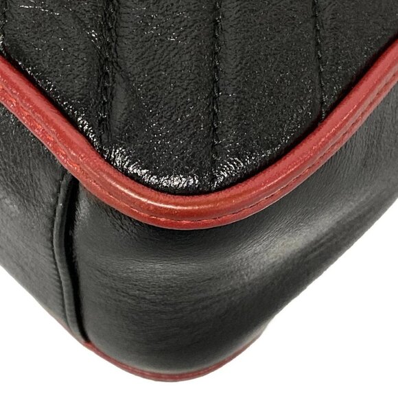 Auth GUCCI GG Marmont / Mini Top Handle Bag 583571 Black Red Leather Handbag - Picture 3 of 16